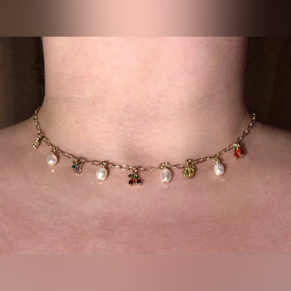 Adorable Pearl & Fruit Charm Necklace